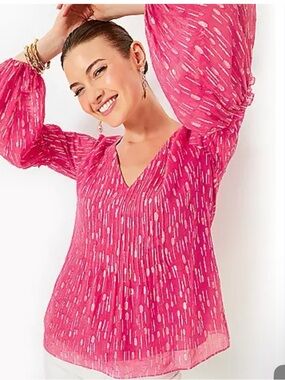 Lilly Pulitzer Cleme Long Sleeve Blouse in Passion Fruit Pink